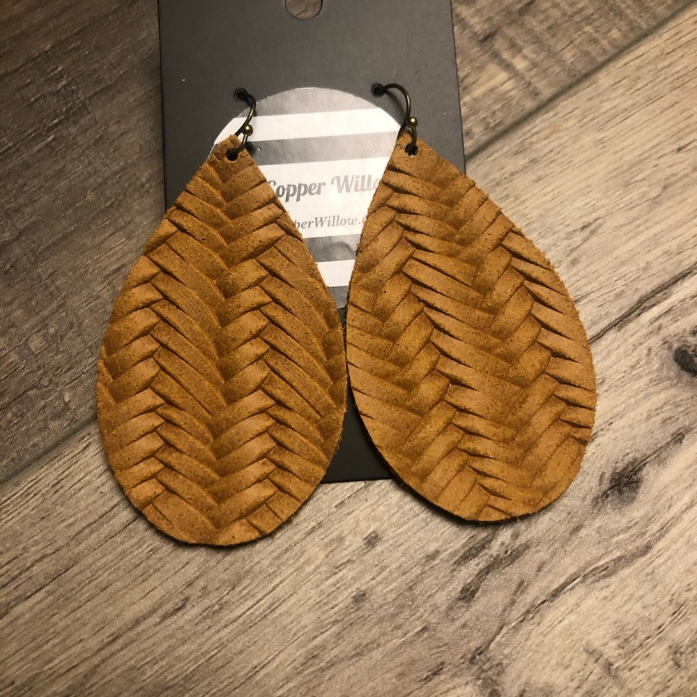 3 Pack of Mustard Braid Leather Earrings